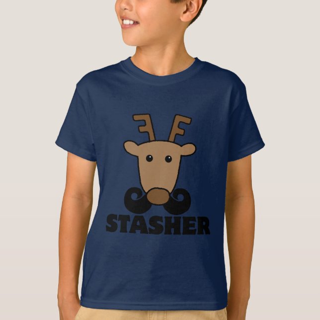 T-shirts engraçado dasher stasher bigode rena (Frente)