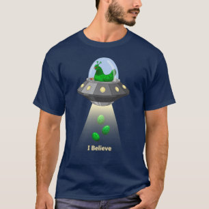 T-shirts Engraçado Ovni Green Chicken Alienígena