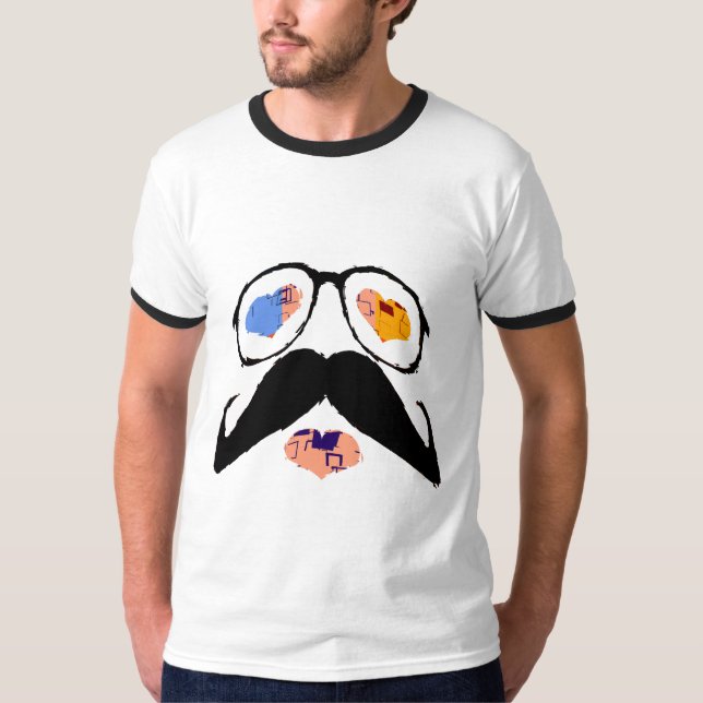 T-shirts Engraçado Rosto Mustache (Frente)