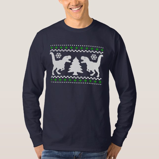 T-shirts Engraçado! Sweater T-Rex Feriado Feio (Frente)