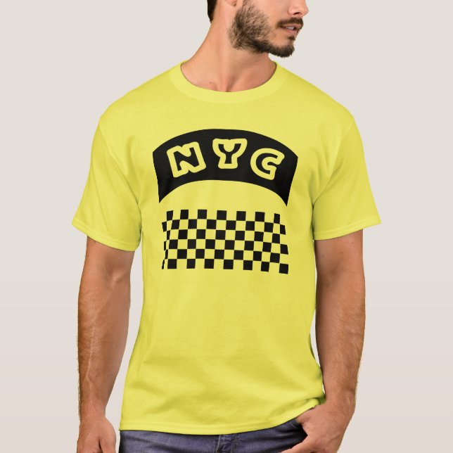 T-shirts Entalhe de NYC com tabuleiro de damas e bandeira (Frente)