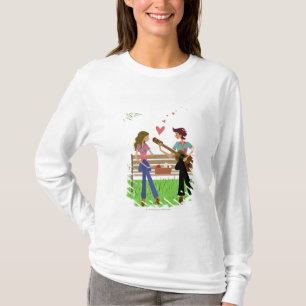 T-shirts Equipe o jogo da guitarra com uma mulher ao lado