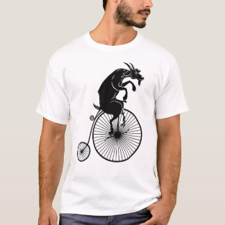 T-shirts Equitação da cabra na bicicleta do Farthing da