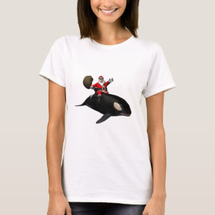 T-shirts Equitação de Papai Noel na baleia de assassino