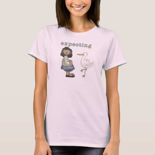 T-shirts Esperando - Mãe Afro-Americana para Ser e Stork (Frente)