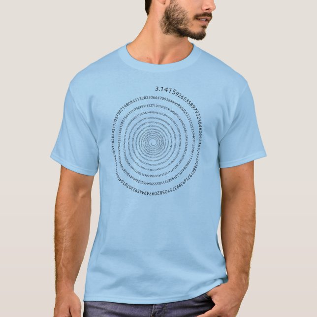 T-shirts Espiral dos dígitos do Pi (texto preto) (Frente)