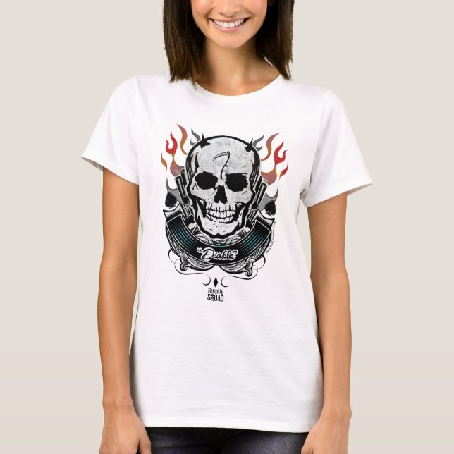 T-shirts Esquadrão Suicida | Diablo Skull & Flames Tattoo A (Frente)
