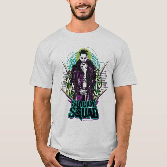 T-shirts Esquadrão Suicida | Gráfico do Joker Retro Rock (Frente)