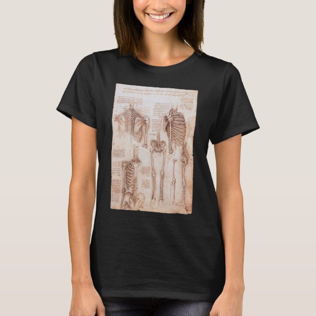 T-shirts Esqueleto de Ossos da Anatomia Humana de Leonardo  (Frente)