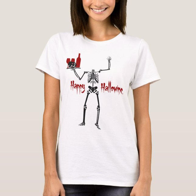 T-shirts Esqueleto Feliz Halloween Sem Cabeça (Frente)