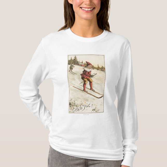 T-shirts Esqui de GreetingSanta do Natal (Frente)