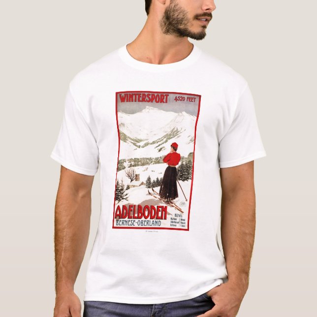 T-shirts Esquiador da mulher que negligencia o poster de (Frente)