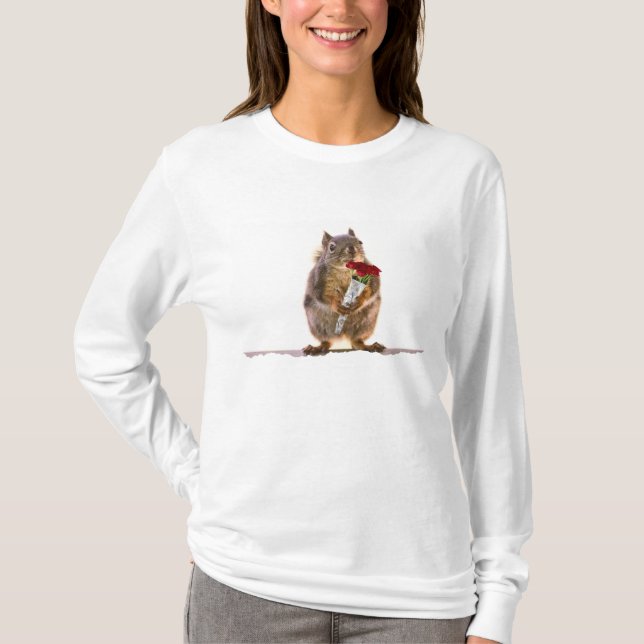 T-shirts Esquilo que guardara o buquê da rosa vermelha (Frente)