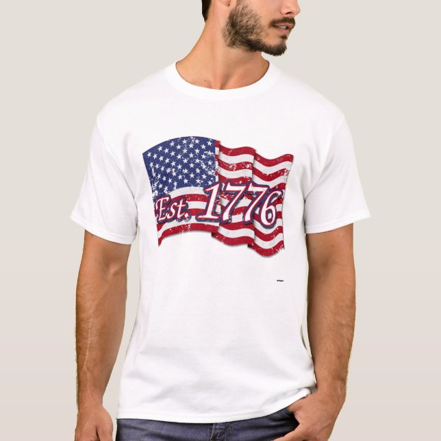 T-shirts Est. 1776 EUA Flag - angustiado (Frente)