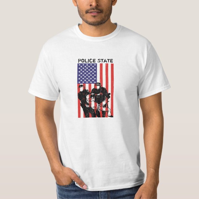 T-shirts Estado policial afligido da bandeira americana (Frente)