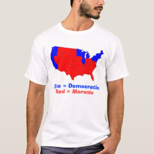 T-shirts estados, azul = Democrática, vermelho = Moronic