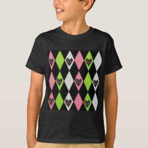 T-shirts Estampa Colorida de Arlequim com Corações de Rosa