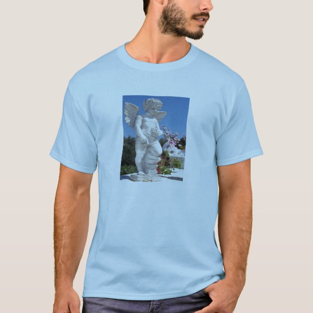 T-shirts Estátua De Anjo Em Azul Claro (Frente)