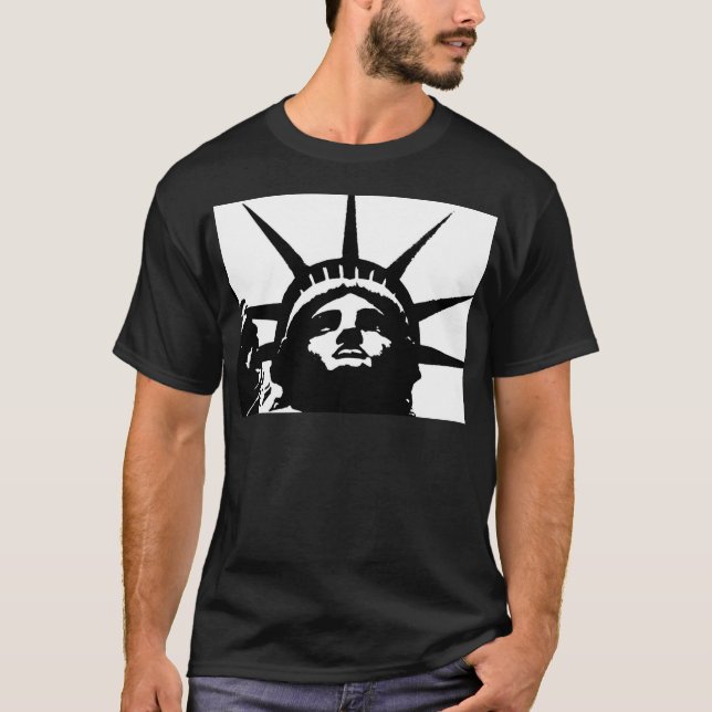 T-shirts Estátua de Pop de Arte Negra e Branca da Liberdade (Frente)