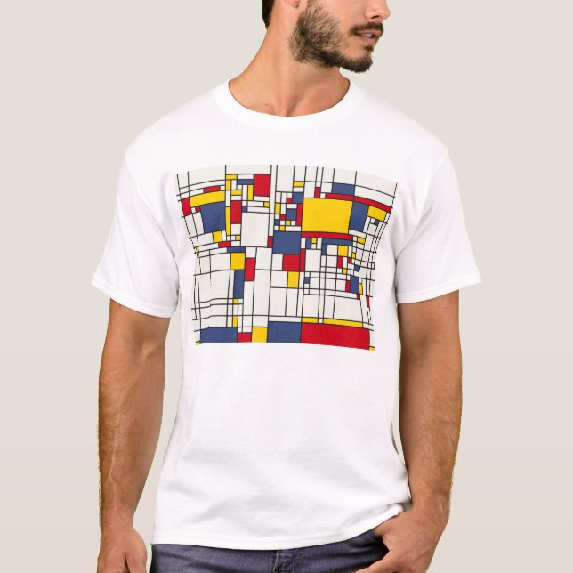 T-shirts Estilo abstrato de Mondrian do mapa do mundo (Frente)