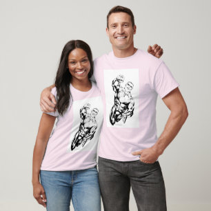 T-shirts Estilo cómico - voando acima, preto e branco