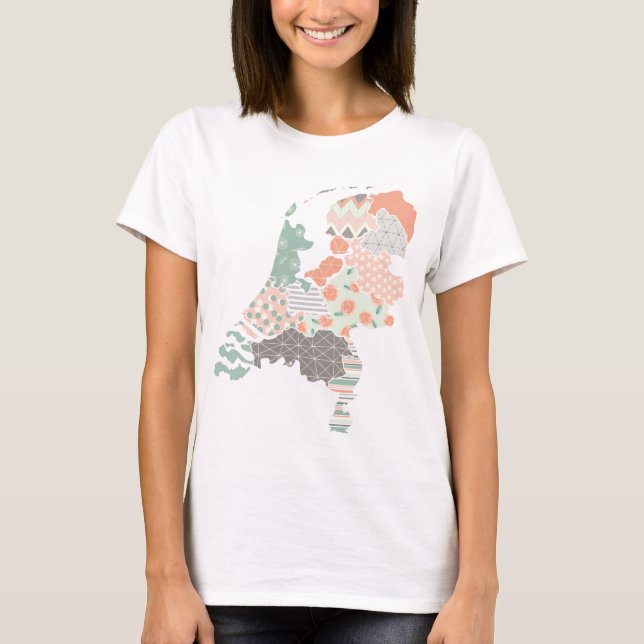 T-shirts Estilo geométrico dos retalhos do mapa da (Frente)