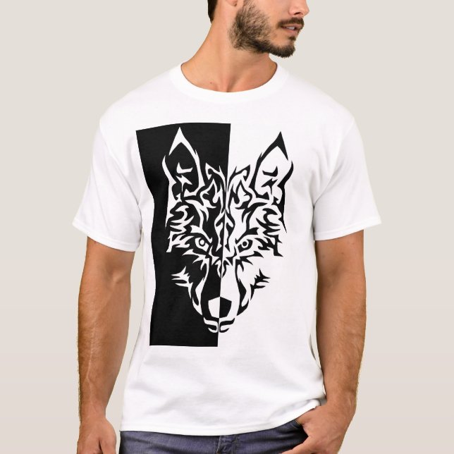 T-shirts Estilo tribal do lobo (Frente)