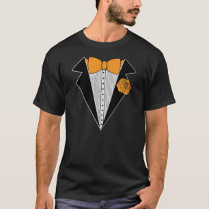 T-shirts Estilo Tuxedo Preto com Laranja Bowtie & Rosa