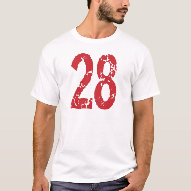 T-SHIRTS ESTILO VERMELHO NÚMERO 28 DO GRUNGE (Frente)