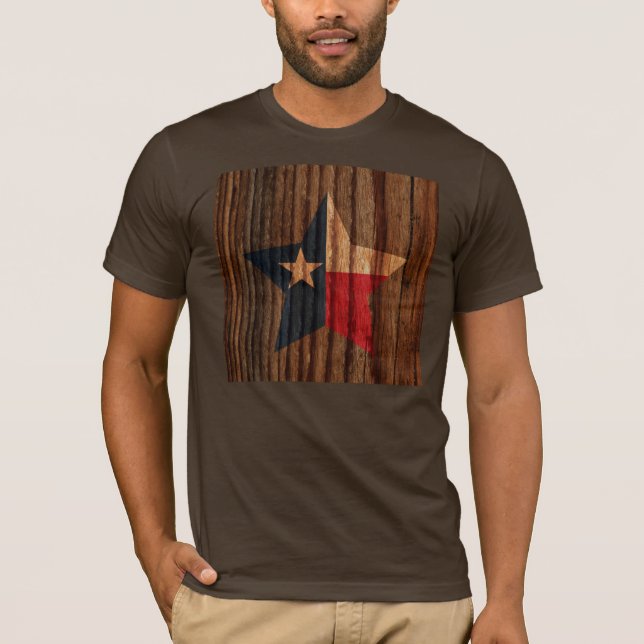 T-shirts Estrela da bandeira de Texas no tema de madeira (Frente)