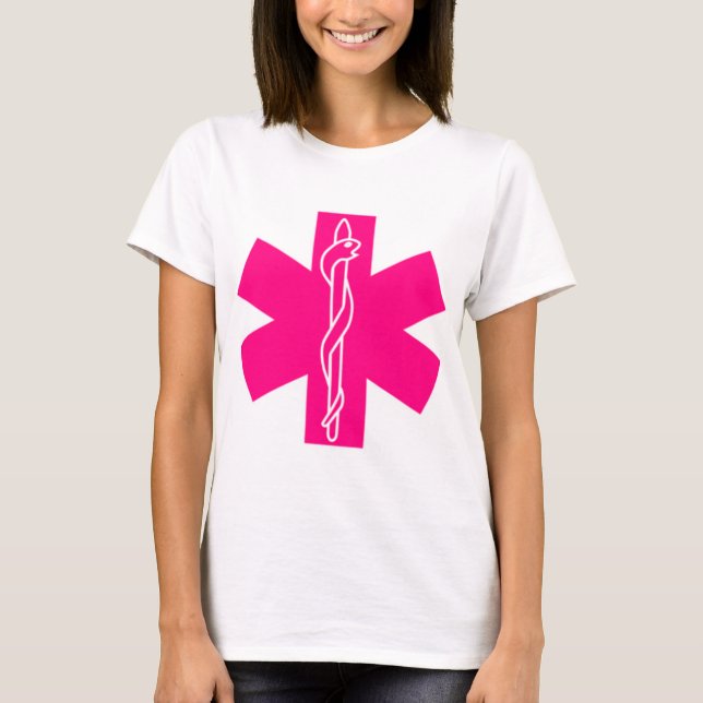 T-shirts Estrela da Vida Rosa Paramédico (Frente)
