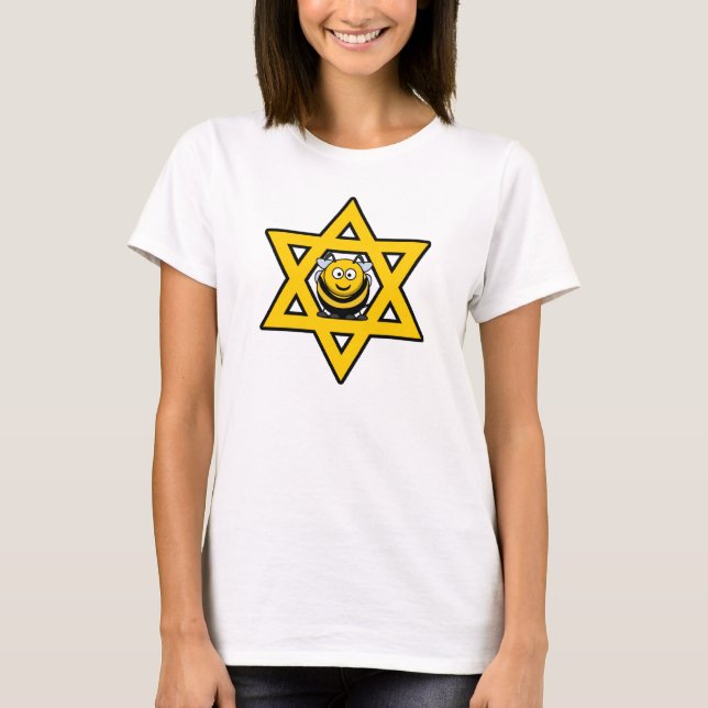 T-shirts Estrela de Davi judaica com uma Abelha Melífera (Frente)