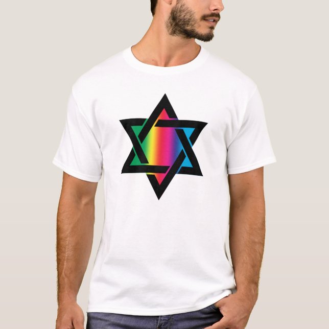 T-shirts Estrela de David judaica do arco-íris (Frente)