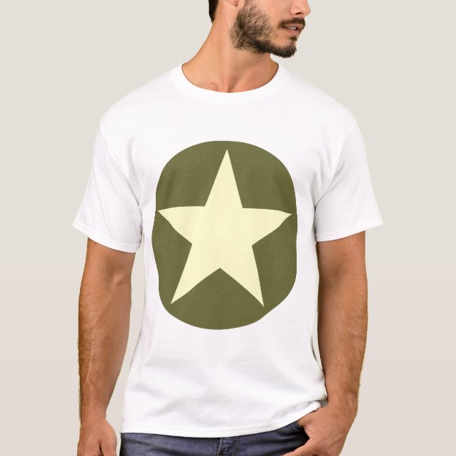 T-shirts Estrela dentro de um círculo - Creme com verde-oli (Frente)