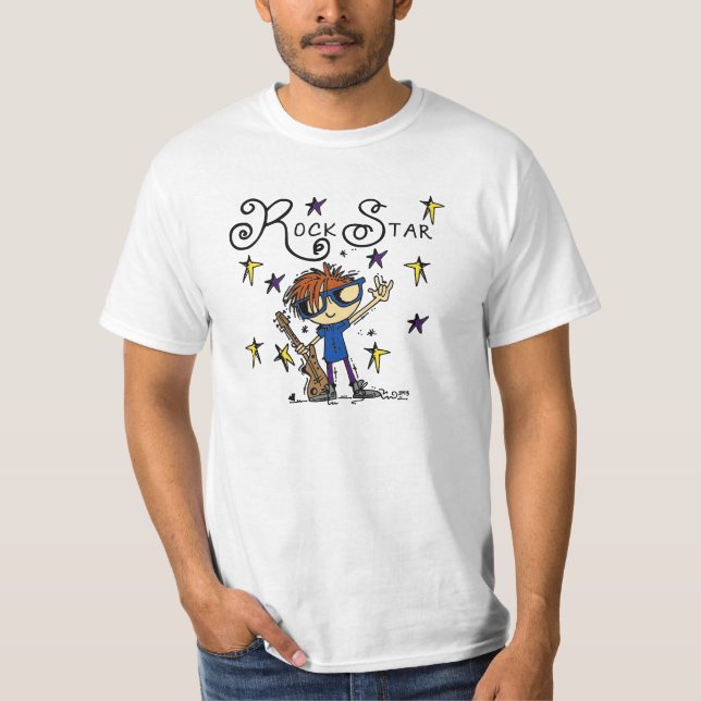 T-shirts Estrela do rock do menino do Redhead (Frente)