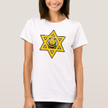 T-shirts Estrela Judaica de David com Abelha Mel<br><div class="desc">Estrela amarela brilhante de David com uma abelha de mel. Excelente para Rosh Hashanah ou Chanukah.</div>