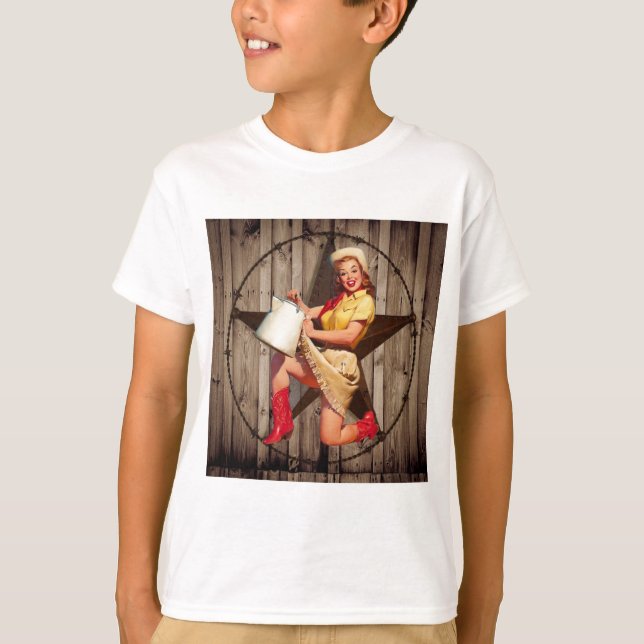 T-shirts estrela rusta do gênero BarnWood do oeste (Frente)