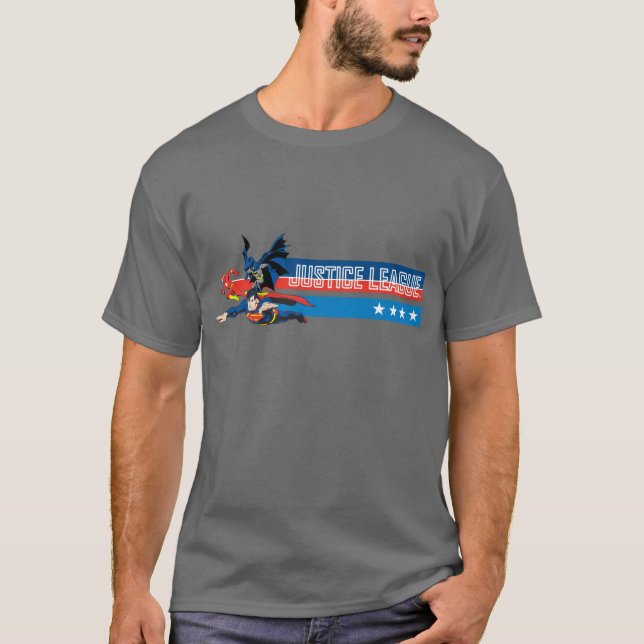 T-shirts Estrelas e Stripes da Liga da Justiça (Frente)