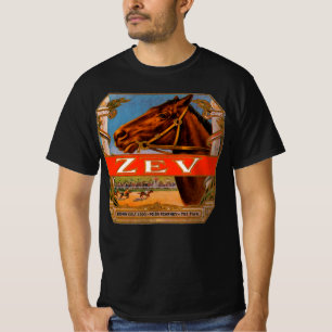 T-shirts Etiqueta De Cigarros Vintage, Cavalos Raça Zev Co