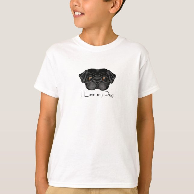 T-shirts Eu adoro a minha citação de amor e cãozinho preto (Frente)