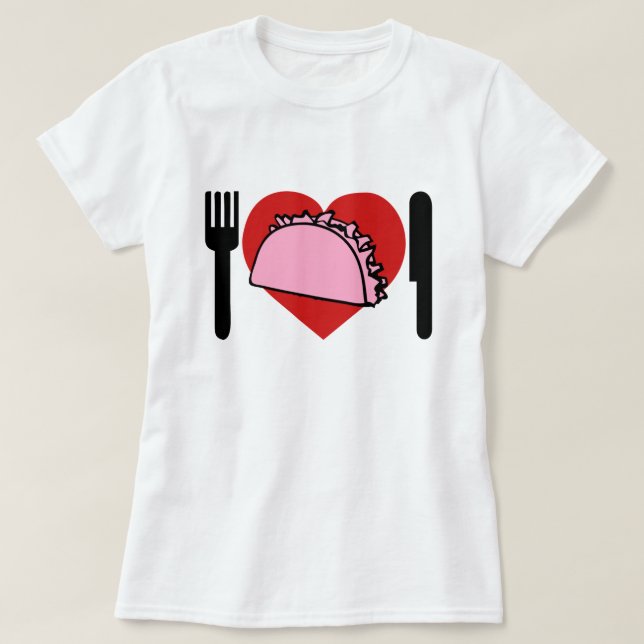 T-shirts Eu Adoro Comer Tacos Rosa Knife Fork (Frente do Design)