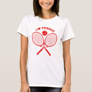 T-shirts Eu adoro Tênis de raquetes cruzados Tênis