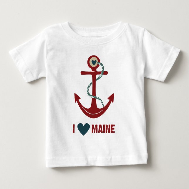 T-shirts Eu amo a âncora do vermelho de Maine (Frente)