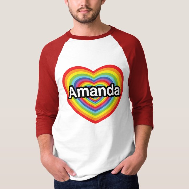 T-shirts Eu amo Amanda, coração do arco-íris (Frente)