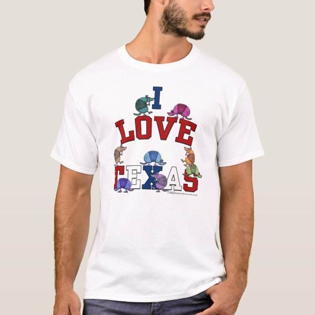 T-shirts Eu Amo Armadilos Coloridos do Texas (Frente)