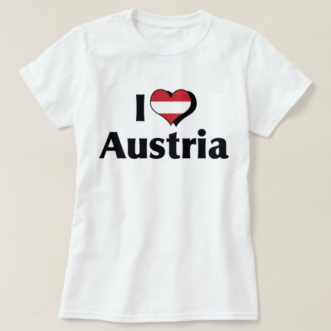 T-shirts Eu Amo Bandeira da Áustria (Frente do Design)