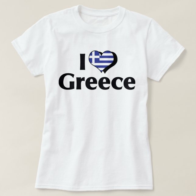 T-shirts Eu Amo Bandeira da Grécia (Frente do Design)