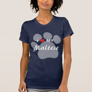 T-shirts Eu amo (coração) meu Pawprint maltês