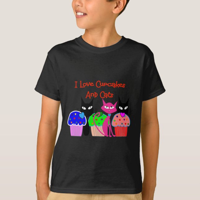 T-shirts "Eu amo cupcakes e gatos"--Presentes dos amantes (Frente)