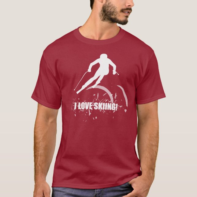 T-shirts Eu amo esquiar! (Branco) (Frente)